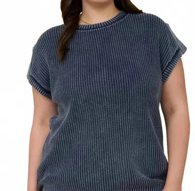 Blu Pepper Washed Knit Short Sleeve Pullover Sweater In Navy In Multi
