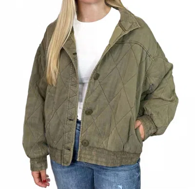 Blu Pepper Washed Quilted Button Down Jacket In Olive In Green