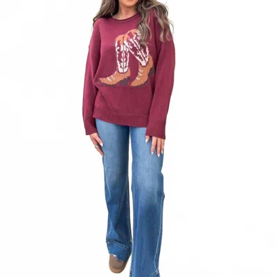 Blu Pepper Western Boot Sweater In Burgundy In Brown
