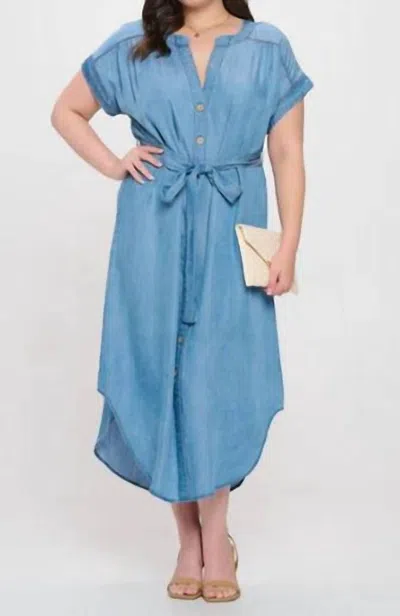 Blu Pepper Women's Belted Chambray Dress - Plus In Light Blue In Orange