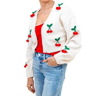 Blu Pepper Women's Crochet Cherry Open Cardigan In White