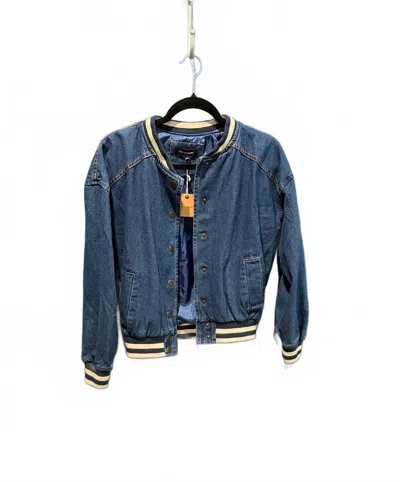 Blu Pepper Women's Denim Bomber Jacket In Blue