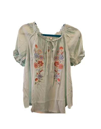 Blu Pepper Women's Embroidered Peasant Top In Seafoam In Neutral