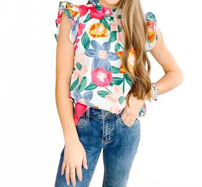 Blu Pepper Women's Floral Double Ruffle Sleeve Top In Multi