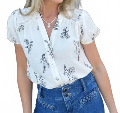 Blu Pepper Women's Floral Line Split Neck Button Down Top In Natural In White