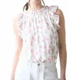 Blu Pepper Women's Floral Ruffle Detail Sleeveless Top In White In White