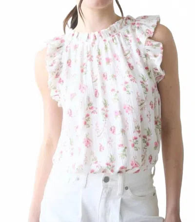 Blu Pepper Women's Floral Ruffle Detail Sleeveless Top In White