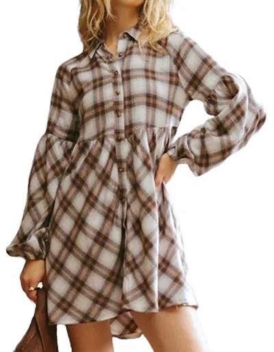 Blu Pepper Women's Plaid Babydoll Mini Short Dress In Beige/multi In White
