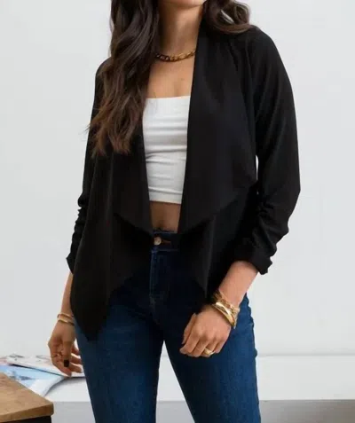 Blu Pepper Women's Rouched Three Quarter Open Front Blazer In Black