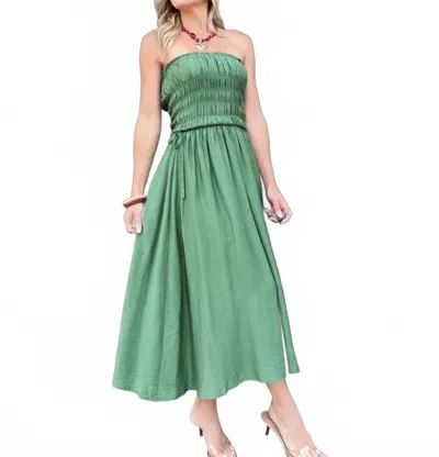 Blu Pepper Women's Strapless Shirred Side Tie Detail Midi Dress In Green