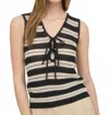 Blu Pepper Women's Stripe Front Tie Sleeveless Crochet Knit Pullover In Black In Black