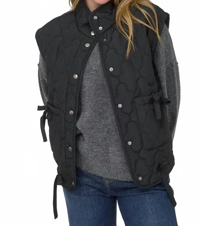 Blu Pepper Women's Tie Detail Snap Button Down Quilted Puffer Vest In Black