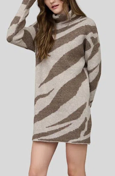 Blu Pepper Zebra Stripe Long Sleeve Turtleneck Sweater Dress In Brown