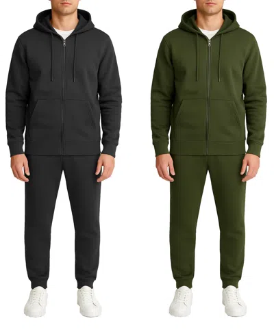 Blu Rock Men's 2-piece Fleece Lined Full-zip Hoodie And Fleece Jogger Sweatpants Set, Pack Of 2 In Multi