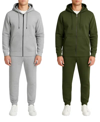 Blu Rock Men's 2-piece Fleece Lined Full-zip Hoodie And Fleece Jogger Sweatpants Set, Pack Of 2 In Multi