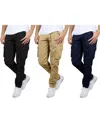 Blu Rock Men's 3-pack Flex Stretch Cargo Pants In Black,khaki,navy