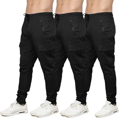 Blu Rock Men's Cotton Flex-stretch Cargo Jogger-3 Pack In Black
