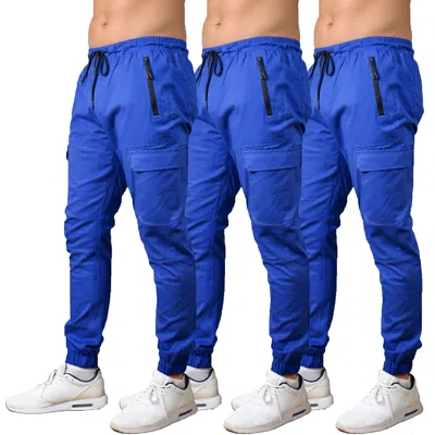 Blu Rock Men's Cotton Flex-stretch Cargo Jogger-3 Pack In Blue