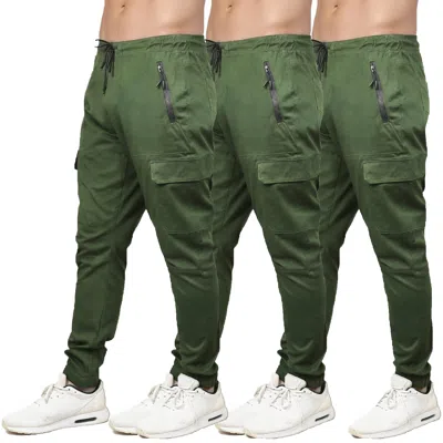 Blu Rock Men's Cotton Flex-stretch Cargo Jogger-3 Pack In Green
