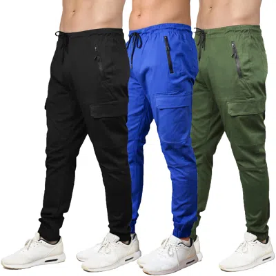 Blu Rock Men's Cotton Flex-stretch Cargo Jogger-3 Pack In Multi