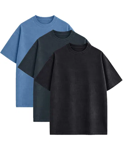 Blu Rock Men's Drop-shoulder Micro Waffle-knit Short-sleeve Crewneck T-shirt, 3-pack In Blue