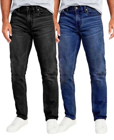Blu Rock Men's Flex Stretch Slim Straight Jeans, Pack Of 2 In Black,dark Wash