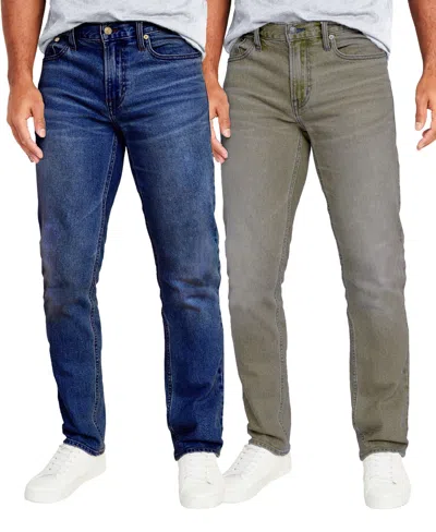 Blu Rock Men's Flex Stretch Slim Straight Jeans, Pack Of 2 In Dark Wash,gray