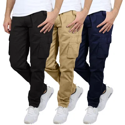 Blu Rock Men's Flex-stretch Cotton Cargo Pants, 31-inch Inseam - Comfortable And Durable-3 Pack In Multi