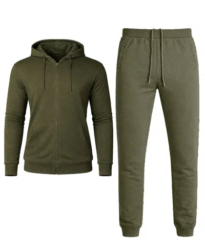 Blu Rock Men's French Terry Zip-up Hoodie And Joggers, 2-piece Set In Green