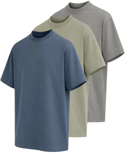 Blu Rock Men's Oversized Heavyweight Cotton Crew Neck Short Sleeve Tee Loose Fit Top-3 Pack In Multi