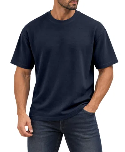 Blu Rock Men's Heavyweight Micro Waffle Knit Drop-shoulder Short Sleeve T-shirts In Blue