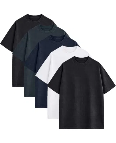 Blu Rock Men's Heavyweight Micro Waffle Knit Drop-shoulder T-shirts, 5-pack In Multi