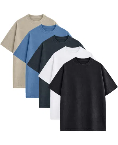 Blu Rock Men's Heavyweight Micro Waffle Knit Drop-shoulder T-shirts, 5-pack In Multi