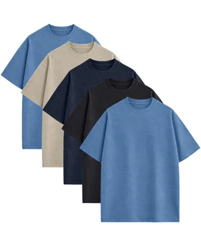 Blu Rock Men's Heavyweight Micro Waffle Knit Drop-shoulder T-shirts, 5-pack In Multi