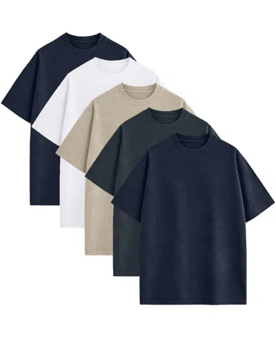Blu Rock Men's Heavyweight Micro Waffle Knit Drop-shoulder T-shirts, 5-pack In Multi