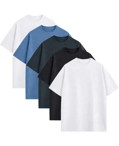 Blu Rock Men's Heavyweight Micro Waffle Knit Drop-shoulder T-shirts, 5-pack In Multi