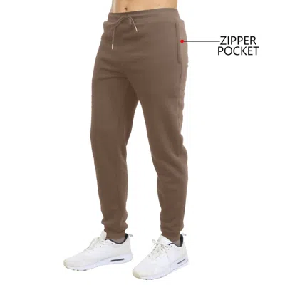 Blu Rock Men's Modern Fit Heavyweight Classic Fleece Jogger Sweatpants With Zipper Side Pockets In Brown