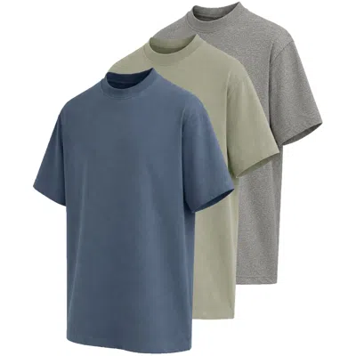 Blu Rock Men's Oversized Heavyweight Cotton Crew Neck Short Sleeve Tee Loose Fit Top-3 Pack In Multi