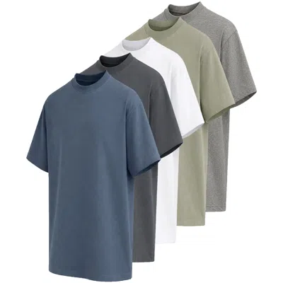 Blu Rock Men's Oversized Heavyweight Cotton Crew Neck Short Sleeve Tee Loose Fit Top-5 Pack In Blue