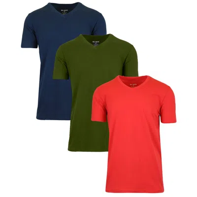 Blu Rock Men's Short Sleeve V-neck Cotton Stretch Tees-3 Pack In Multi