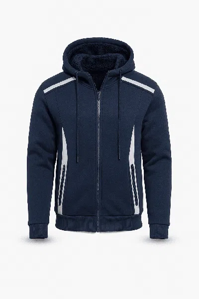 Blu Rock Men's Slim Fit Sherpa Fleece-lined Reflective Tech Full Zip Hoodie In Blue