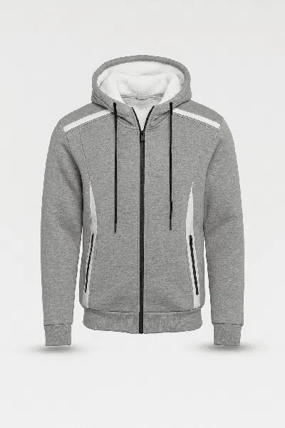 Blu Rock Men's Slim Fit Sherpa Fleece-lined Reflective Tech Full Zip Hoodie In Gray