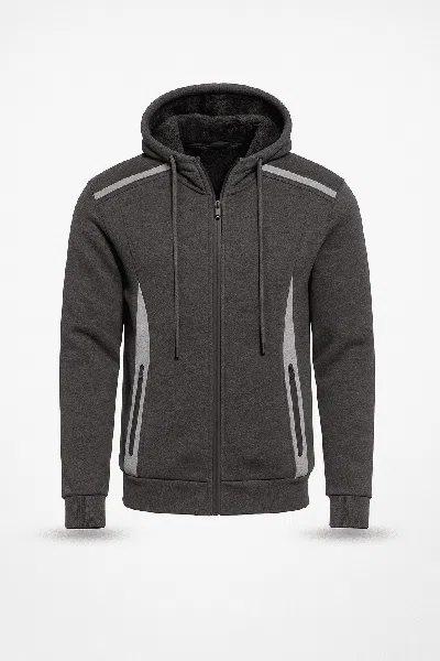 Blu Rock Men's Slim Fit Sherpa Fleece-lined Reflective Tech Full Zip Hoodie In Gray