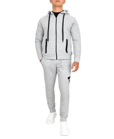 Blu Rock Men's Slim-fit Tech Fleece Hoodie And Jogger Sweatpants, 2-piece Set In Gray