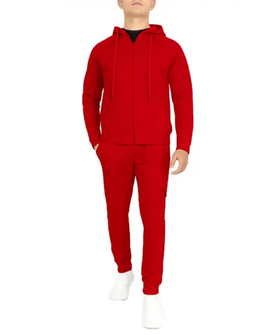 Blu Rock Men's Slim-fit Tech Fleece Hoodie And Jogger Sweatpants, 2-piece Set In Red