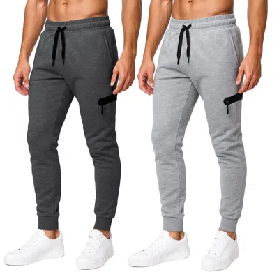 Blu Rock Men's Slim Fit Tech Fleece Jogger Pants With Zipper Pocket -2 Pack In Multi