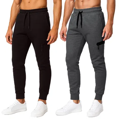 Blu Rock Men's Slim Fit Tech Fleece Jogger Pants With Zipper Pocket -2 Pack In Multi