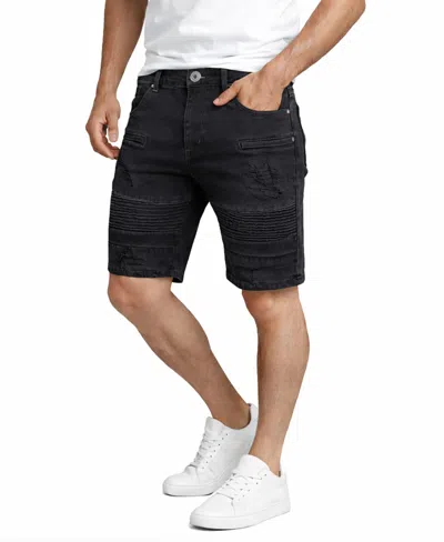 Blu Rock Men's Stretch Slim-fit Casual Denim Shorts In Black