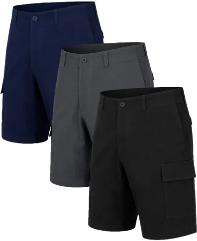 Blu Rock Men's Super Stretch Cargo Shorts, 3-pack In Black,gray,navy