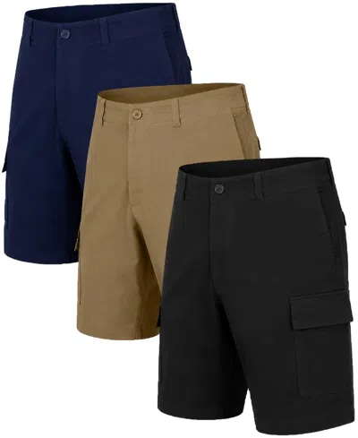 Blu Rock Men's Super Stretch Cargo Shorts, 3-pack In Black,khaki,navy